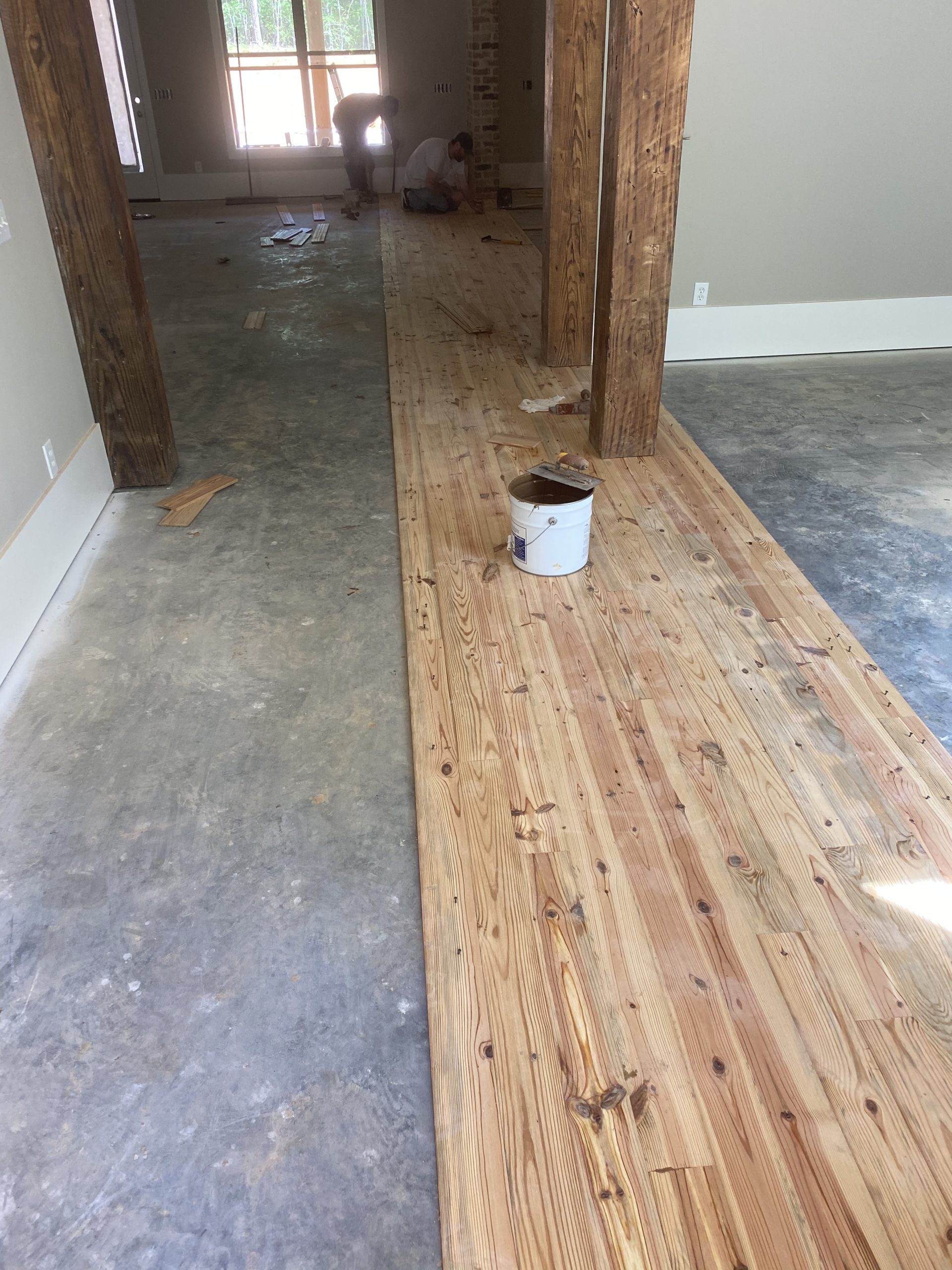 reclaimed wood flooring in progress